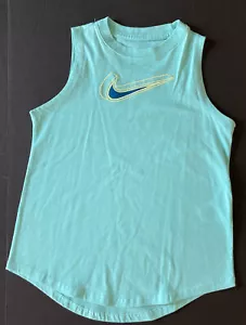 Camiseta sin mangas The Nike para niñas 10-12 azul agua swoosh talla mediana - Imagen 1 de 3