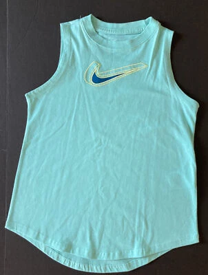 The Nike Tee Girls 10-12 Aqua Blue Swoosh Tank Top Youth Size Medium - Image 1 of 3