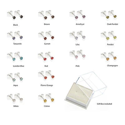 Sterlingsilber 3mm CZ kristall stecker ohrringe erhältlich - Bild 1 von 2