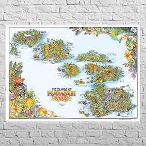 Map The Islands of Hawaii, 1981 | 30x21" Big size | Colorful old wall art - Picture 1 of 5