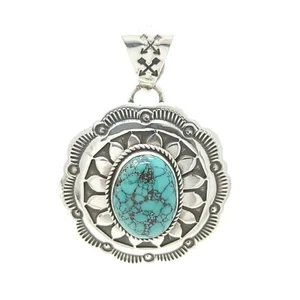 Adrian Reeves Long Navajo Sterling Silver Handmade Pendant Hubei Turquoise - Picture 1 of 8