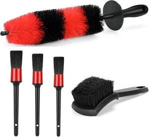 Car Wheel Rim Tire Brush Set, Detailing Wash Kit, Long Soft Detail Red - Picture 1 of 7