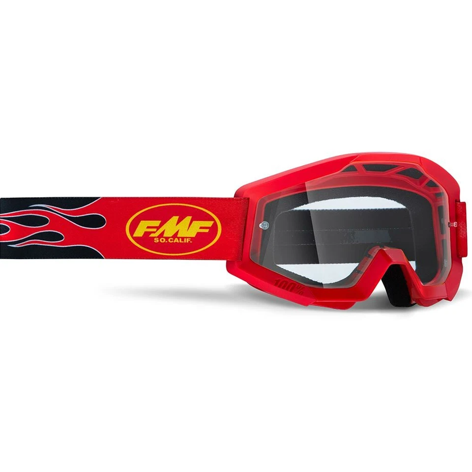 100% FMF VISION POWERCORE FLAME RED MX RACING MOTOCROSS YOUTH GOGGLES CLEAR LENS - Image 1 of 1