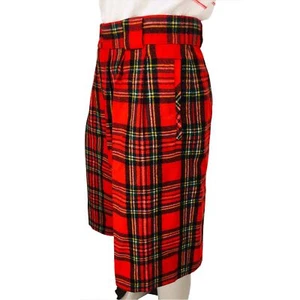 80s Vintage Red Tartan Plaid Wool Long High-Waist Culottes Shorts M/L/XL - Picture 1 of 9