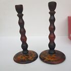 VINTAGE ANTIQUE TIMBER CANDLE STICKS, CANDLE HOLDERS PAIR Australian Signed