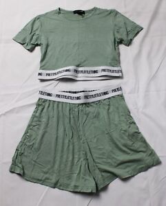 Pretty Little Thing Women's Tape Shorts PJ Set BE5 Sage Green Size 8 (US 4)