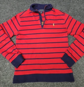 Polo Ralph Lauren Sweater Boys Medium Red Blue Striped Pony Quarter Zip Pullover - Picture 1 of 14