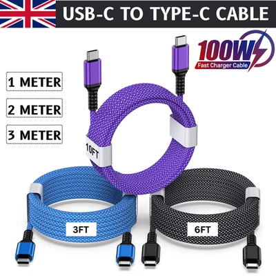 USB-C to USB-C Cable 100W PD Fast Charging Type-C Cord 1M 2M 3Pack Nylon Braided - Image 1 of 4