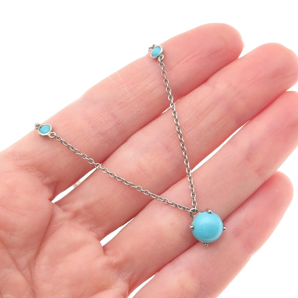 Collar de cadena cable estación turquesa real de plata de ley 925 de 18" Foto 1 de 4