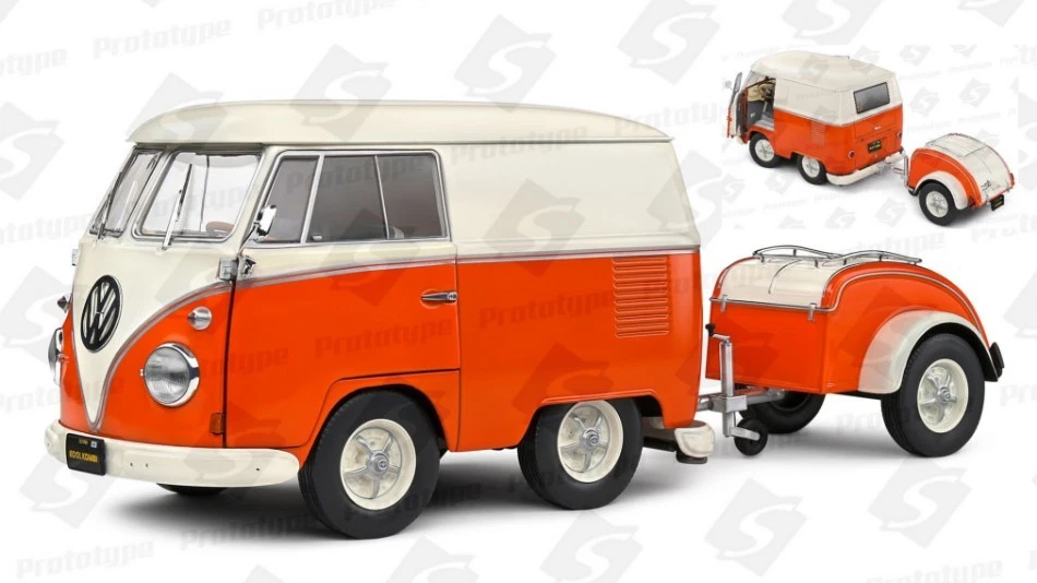 Volkswagen T1 Van Kool Combi With Trailer 1950 Orange/white 1:18 Model 1810902 - Immagine 1 di 1