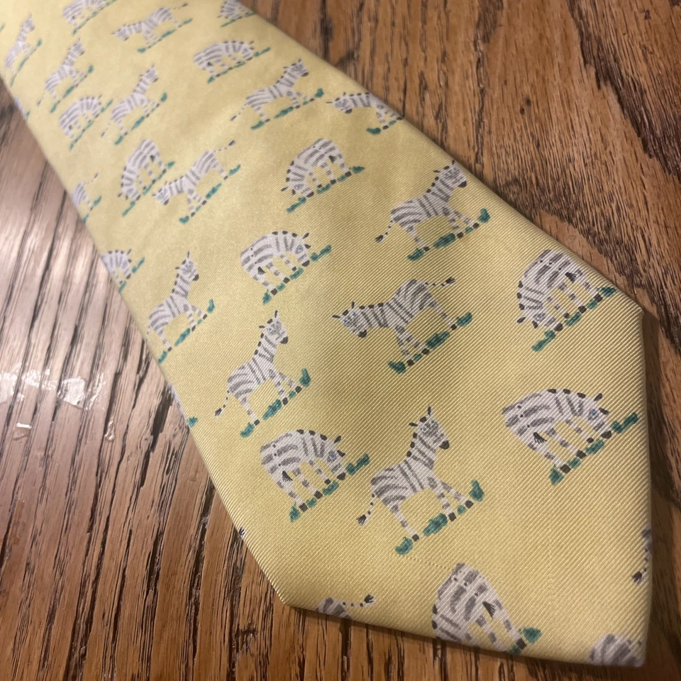 Винтажный мужской галстук EUC Alynn Neckwear Zebras Tiny Animal шелковый галстук сделано в США - Изображение 1 из 4