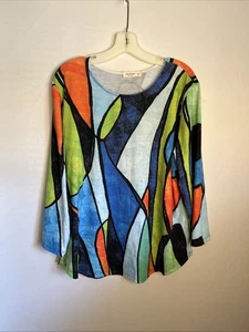 Jess & Jane Women's XL Colorful 3/4 Sleeve Pop Over Top EC - Picture 1 of 8