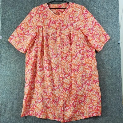 Vestido de casa vintage para mujer grande naranja estampado de margaritas bolsillos delanteros a presión años 70 floral Foto 1 de 4