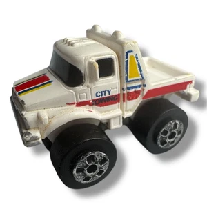 Vintage Road Champs Mini Monster Wheels City Towing Tow Truck White Red Micro - Picture 1 of 4