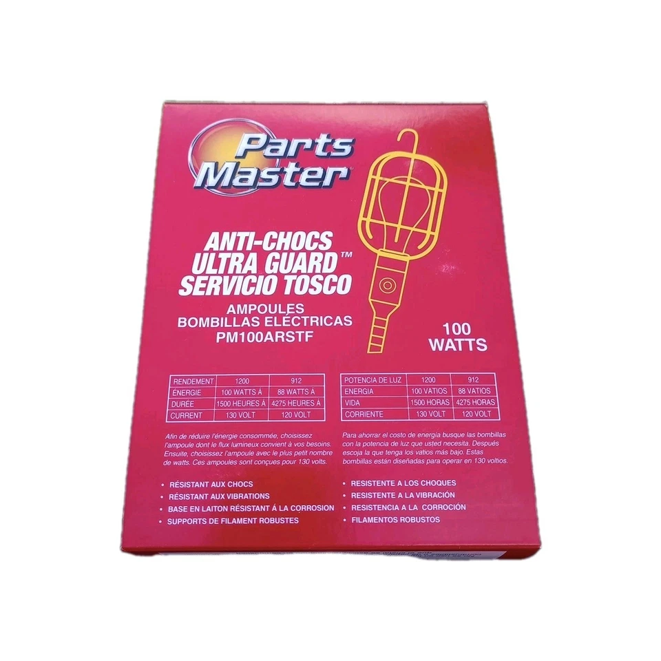 Bombillas de servicio en bruto Parts Master de 100 vatios - Paquete de 4 recubiertas a prueba de roturas 1200 lúmenes Foto 1 de 4