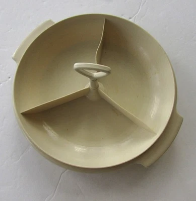 Tupperware Serving Tray Suzette 3-Section Handle Almond Snacks No Lid Vintage - Image 1 of 4