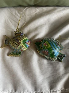 Cloisonné Pesce Ornamento Oro Teal Blu Multi Smalto Abbellimento Tropicale Vintage - Foto 1 di 7