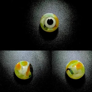 .80” “Spring” Eye Amber & Green Silver Layered Design Glass Art Eyeball Marble - Picture 1 of 10