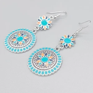 Womens Earrings Drop Dangle Hook 925 Sterling Silver Stud Studs Round Ear Boho - Picture 1 of 5