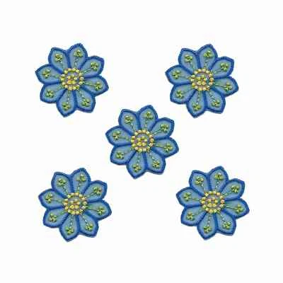 Large Blue Daisy Patches (5-Pack) Floral Embroidered Iron On Patch Appliques - Image 1 of 4