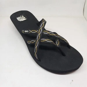 Teva Mush Mandalyn Ola 2 Wedge Sandal-Size 11-Strappy Thong-Gold/Black-Comfort - Picture 1 of 8