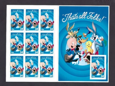 US Scott# 3534 2001 34c Booklet Pane of 10 That's All Folks MNH VF - Image 1 of 2