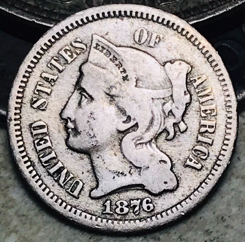 1876 Three Cent Nickel Piece 3C Choice Key Date Centennial US Coin CC17810 Cover