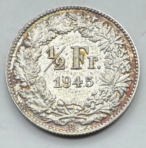 1945 B Switzerland Silver .8350 1/2 FRANC - Swiss Half Franc - Free Shipping - Picture 1 of 4