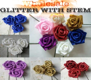 ROSE IN SCHIUMA 6 CM Fiore Glitterato con Stelo Fiori Artificiali Bouquet Decorazione Festa - Foto 1 di 12