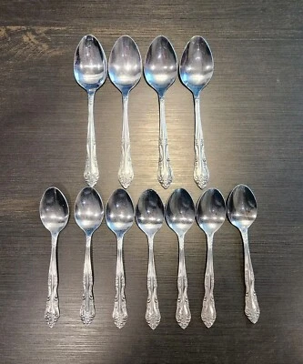 Ложки Dream Rose Rogers из нержавеющей стали 6 дюймов 7 дюймов лот из 11 глянцевых винтажных столовых приборов - Изображение 1 из 4