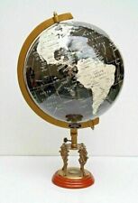Vintage Antique 25" World Map Earth Globes W/ Designer Lions Wooden Base Compass