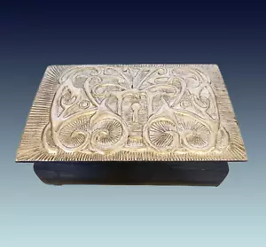Vintage handgefertigte geätzte verzierte Silber Aluminium Scharnier Schmuckschatulle Made in Mexico - Bild 1 von 9