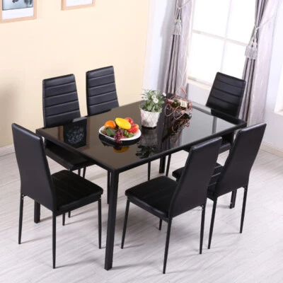 Black Dining Table and Chairs 4/6 Set 2/4/6 Seater Dining Kitchen Room Furniture - Image 1 of 4
