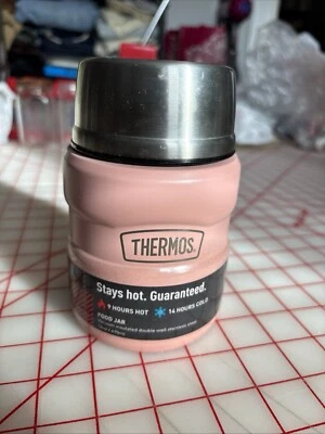 Frasco térmico para alimentos 16 oz rosa isolado novo estado pequeno amassado na tampa quente/frio - Imagem 1 de 4
