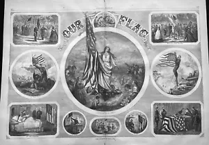 THOMAS NAST ""LA NOSTRA BANDIERA"" 1864 Guerra civile HARPER'S WEEKLY incisione gloriosa - Foto 1 di 8
