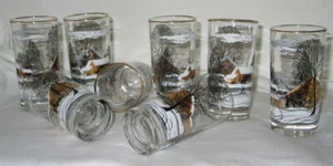 Set 8 bicchieri/bicchieri vintage Libbey slitta neve giro fattoria/ranch inverno - Foto 1 di 4