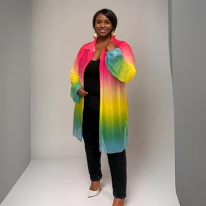 ROCKTHOSECURVES WOMENS MULTI COLOURED LONG LENGTH SHIRT / BLOUSE PLUS SIZE - Picture 1 of 6