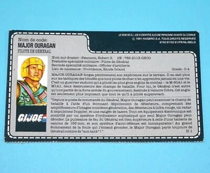 1990 GI JOE MAJOR STORM v1 'THE GENERAL' DRIVER UNCUT FILE CARD FR FRENCH HASBRO - Bild 1 von 1