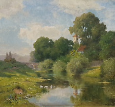 Altes Ölgemälde Oscar Leu 1864 - 1942 Teich am Garten 80 x 85 cm. schöner Rahmen