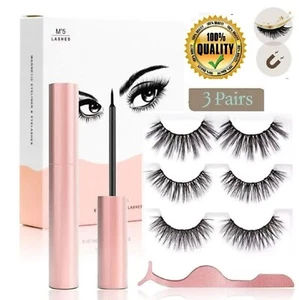 Magnetic False Eyelashes Natural Eye Lashes & Extension Liquid Eyeliner Tweezer - Picture 1 of 24
