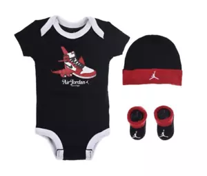 Jordan Nike Baby Boys Set 3 Pieces Cap Body Black Red 0 - 6 Month - Picture 1 of 1
