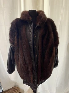 Leder Cabrio Mantel Weste mit Echtfell braun übergroß M - Bild 1 von 9