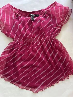 Top a rayas blancas rosa caliente DKNY para niñas talla XL Foto 1 de 4