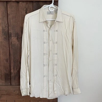 Camisa Bobby Chan Para Hombre Talla Mediana Beige Manga Corta Abotonada Seda Bambú Foto 1 de 4