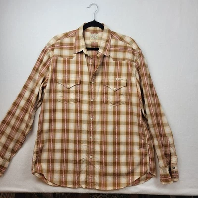 Camisa a Presión Lucky Brand Para Mujer Perla Western a Cuadros Talla XL Marrón Blanco Rosa Foto 1 de 4