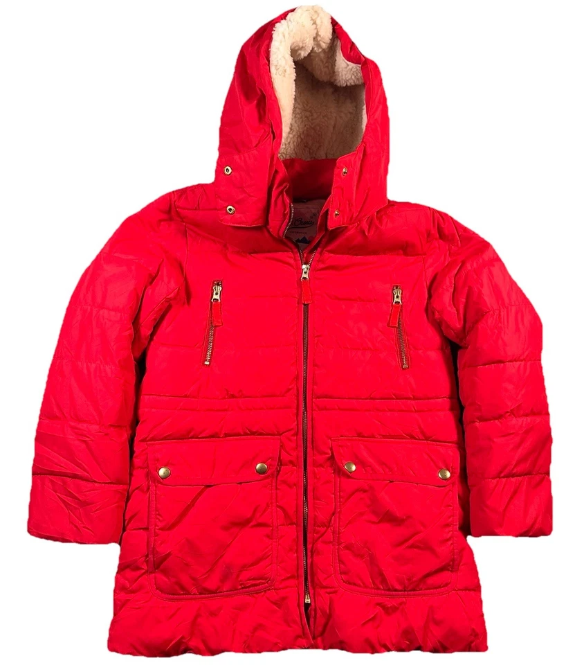 J Crew куртка девочек L красный съемный шерпа с подкладкой с капюшоном пуховик полный молнии карманы - Изображение 1 из 4