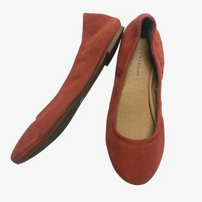 Lucky Brand Erin Naranja Quemado Gamuza Ballet Pisos Para Mujer 9M Suave Niña Balletcore Foto 1 de 4