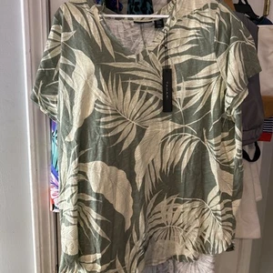 NWT TAHARI Women Blouse Tunic Top Shirt Leaves Plus Size 2X Tropical Beach Green - Picture 1 of 3