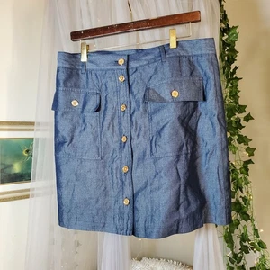 Michael Michael Kors Women's Blue Button Front Mini Skirt Size 14 Denim Look NWT - Picture 1 of 6