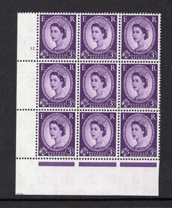 1958 3d DEEP VIOLET CROWNS WMK CYLINDER 31 DOT BLOCK OF NINE (O) SG 575 - Picture 1 of 1